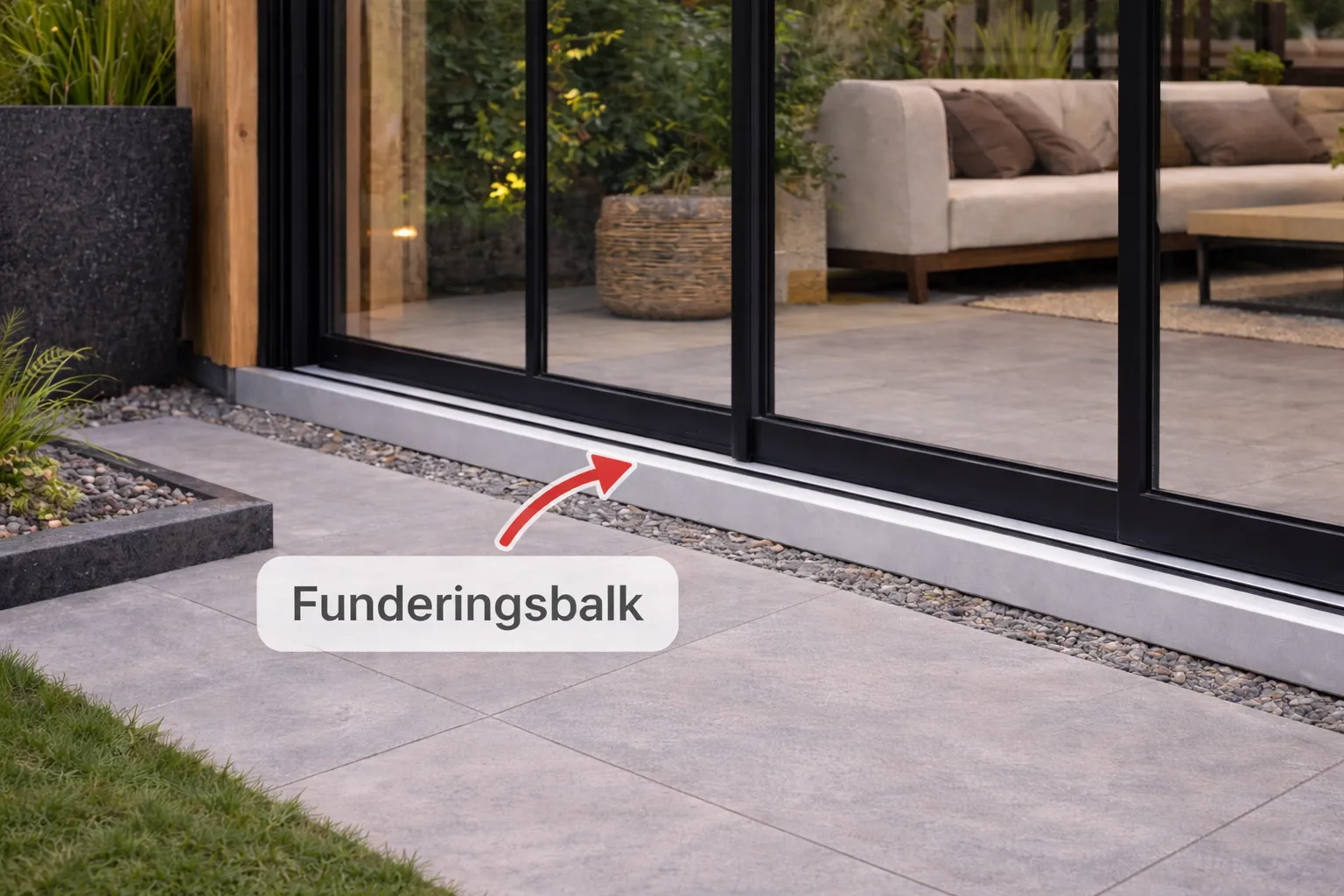 Funderingsbalk onder schuifwand